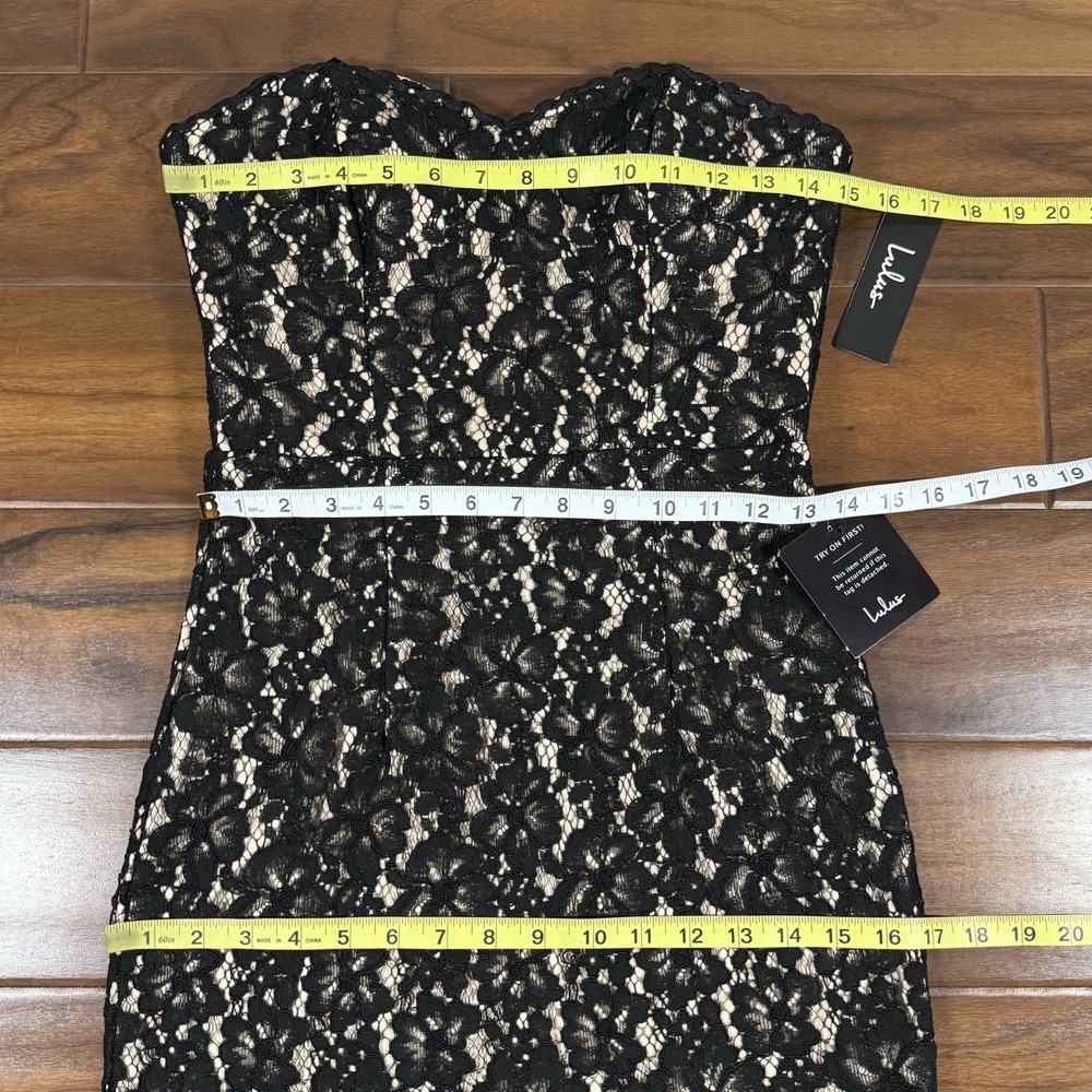 Lulus Size Small Black Lace Ain't Misbehavin Fringe Strapless Bodycon Dress - Picture 7 of 11